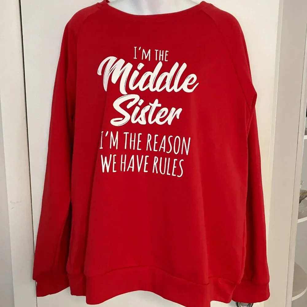 Red "Sisters" Sweatshirt Like New Size 2XL - Picture 2 of 8